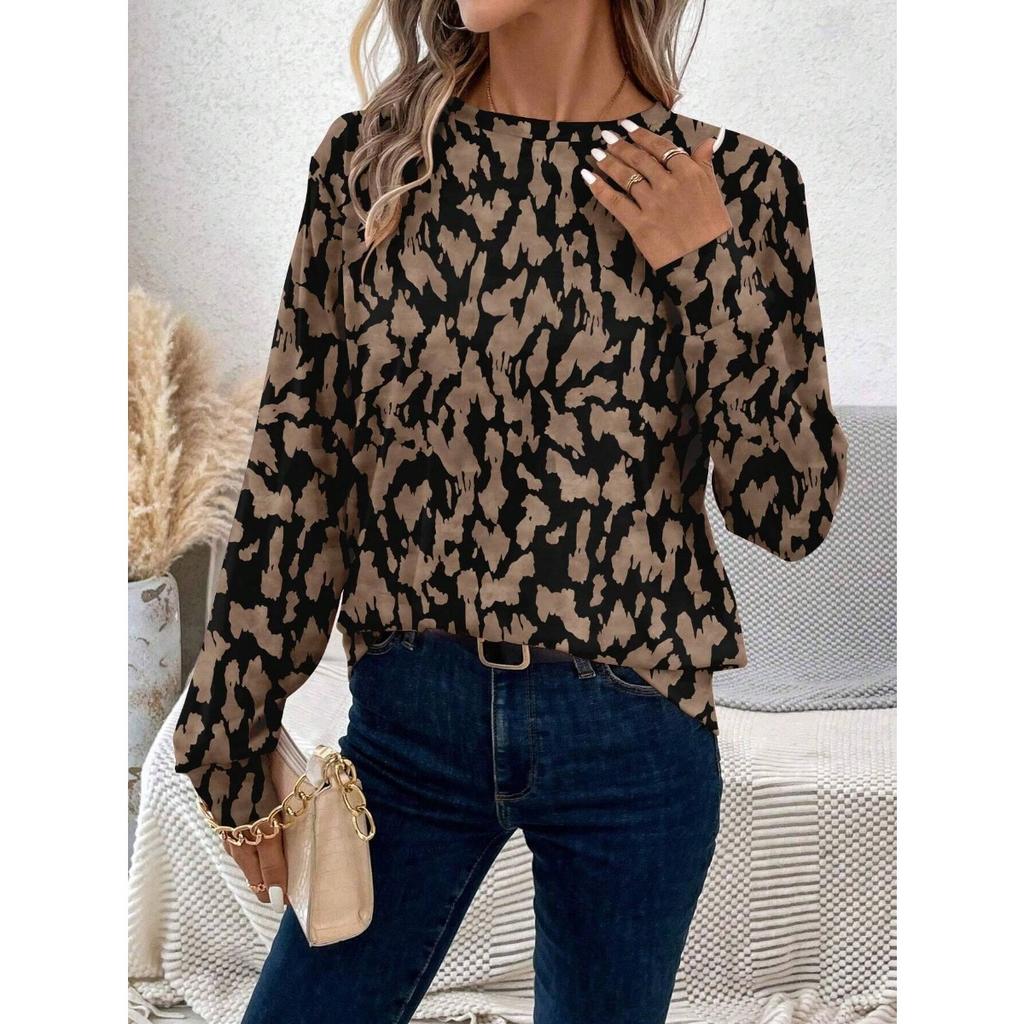 Женские толстовки с круглым вырезом, 3D-принтом с леопардовым узором, модные повседневные с длинным рукавом