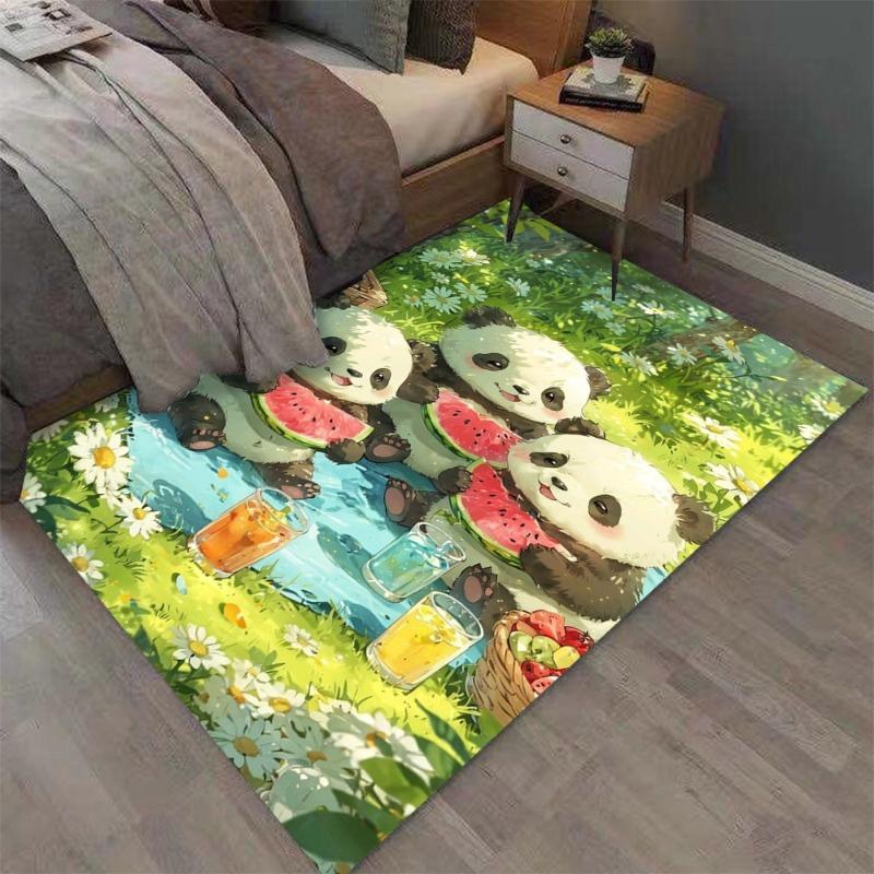 Милый Кавайный Коврик с Принтом Панды Едят Арбуз для Дома Гостиной Спальни Дивана Придверный Коврик Декор Большой Ковер Нескользящий Коврик