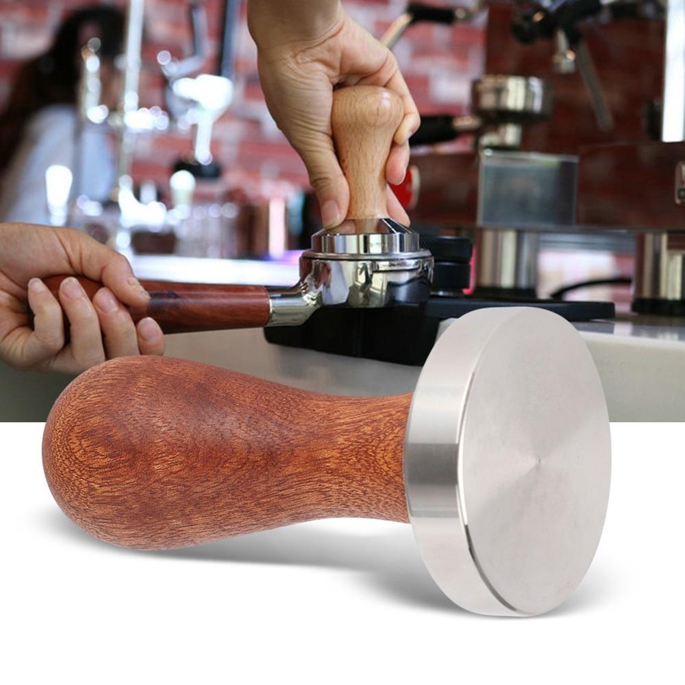 Wooden Handle Stainless Steel Coffee Tamper Flat Bottom Coffee Powder Pressing Tool Coffee Making
