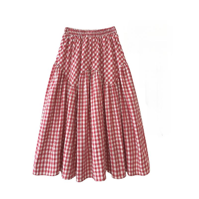 Design Sense Art Retro Plaid High Waist Slimming A- Line Skirt New Patchwork Big Hem Umbrella Skirt Long Skirt
