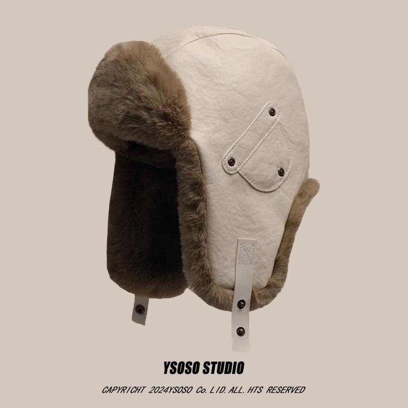 Retro Leather Lei Feng Winter Aviator Hat - Unisex Warm Fleece-Lined Ski & Cycling Ear Protection