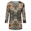 Trendy Vintage 3/4 Sleeve Top For Women,Ladies Casual Three Quarter Sleeve Round Collar Printed T-Shirt Blouse