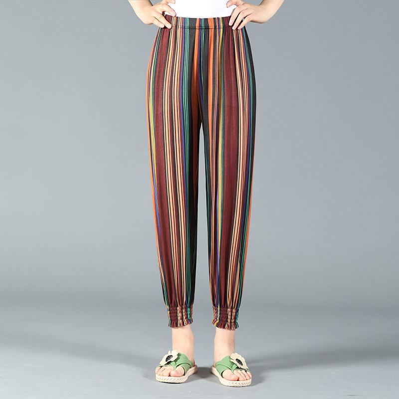 Шаровары, женские летние тонкие брюки с цветочным принтом, свободные женские брюки большого размера, прямые брюки с девятью точками
