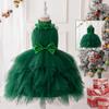 Children Christmas Dress Luxury Girl Christmas Outfits Sleeveless Mesh Bow Tutu Fashions Green Elegant Festive Party Princess Dress