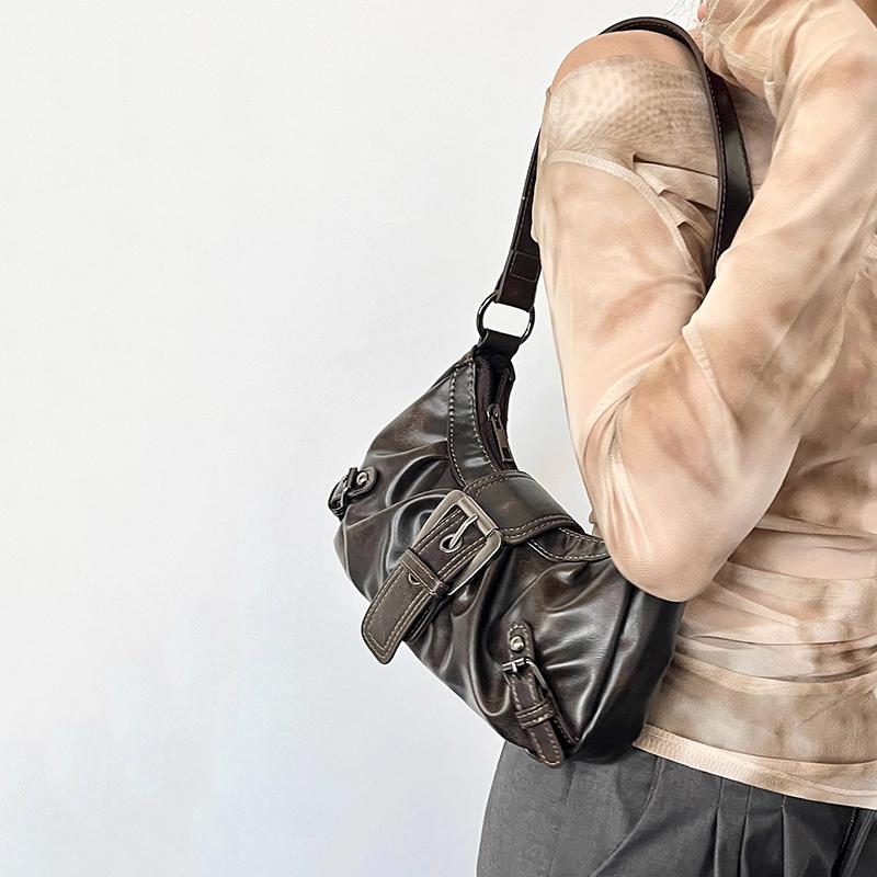 Yogodlns Ретро Плиссированная Сумка Через Плечо Мода Майяр Горячая Девушка Сумка Под Мышку Кожа Панк Мотоциклетная Сумка Женские Повседневные Сумки Хобо