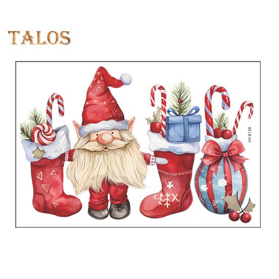 1 Sheet Christmas Wall Sticker Gnome Elf Stocking Candy Cane Gift Bag Waterproof PVC Self-adhesive Living Room Bedroom Holiday Wall Art Decoration