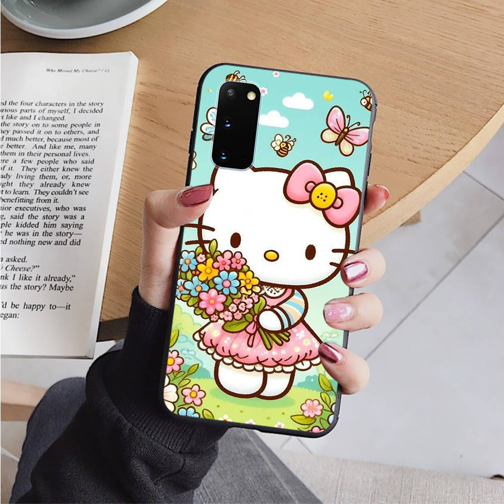 AH33 Милый черный чехол Hello Kitty для Samsung Note 20 Lite S24 Ultra S23 S22 A05 A06 A11 A71 A15 A16 A13 A24 A25 A33 A52 A53 M55 M35 Sofe Cover