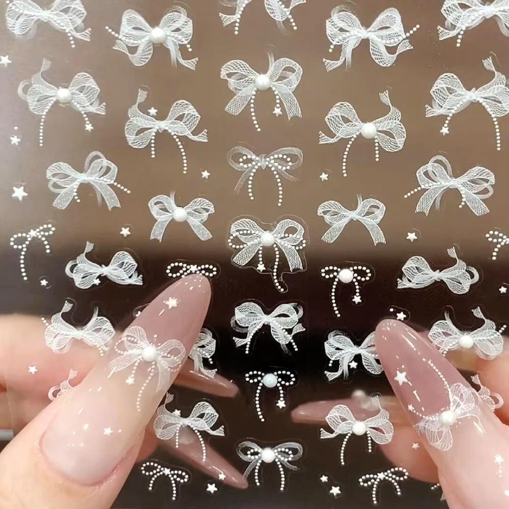 Лента Бант Бантик Наклейки для ногтей Тисненый дизайн Кружево Украшение для ногтей Маникюрный аксессуар
