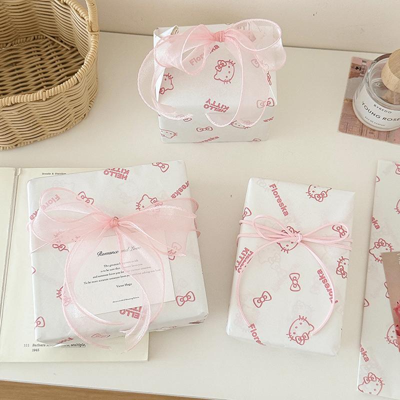 Бумажная упаковка Hello Kitty Букет цветов Упаковочная бумага Лента-лента Цветочная декоративная лента Упаковка подарков Бумажные аксессуары