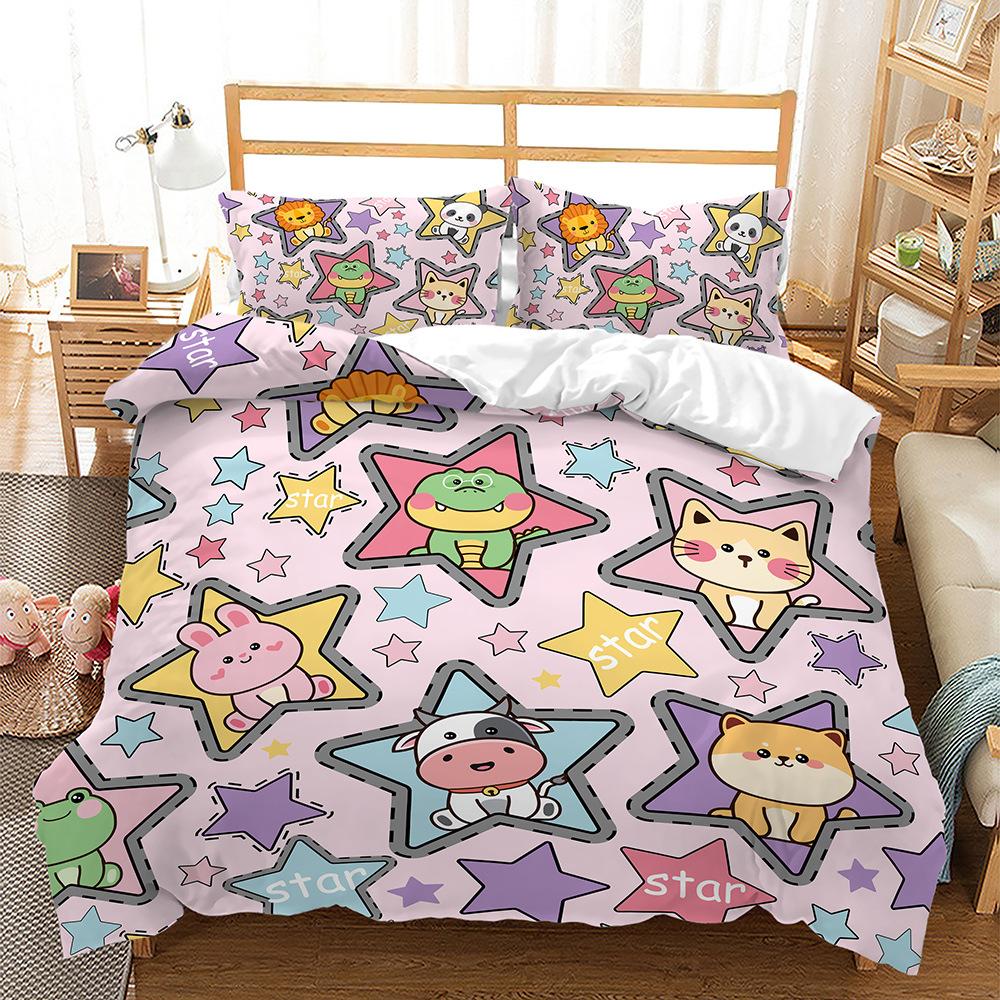 Bed Three-Piece Rainbow Star Illustration Series Unicorn 3D Digital Printing Kit