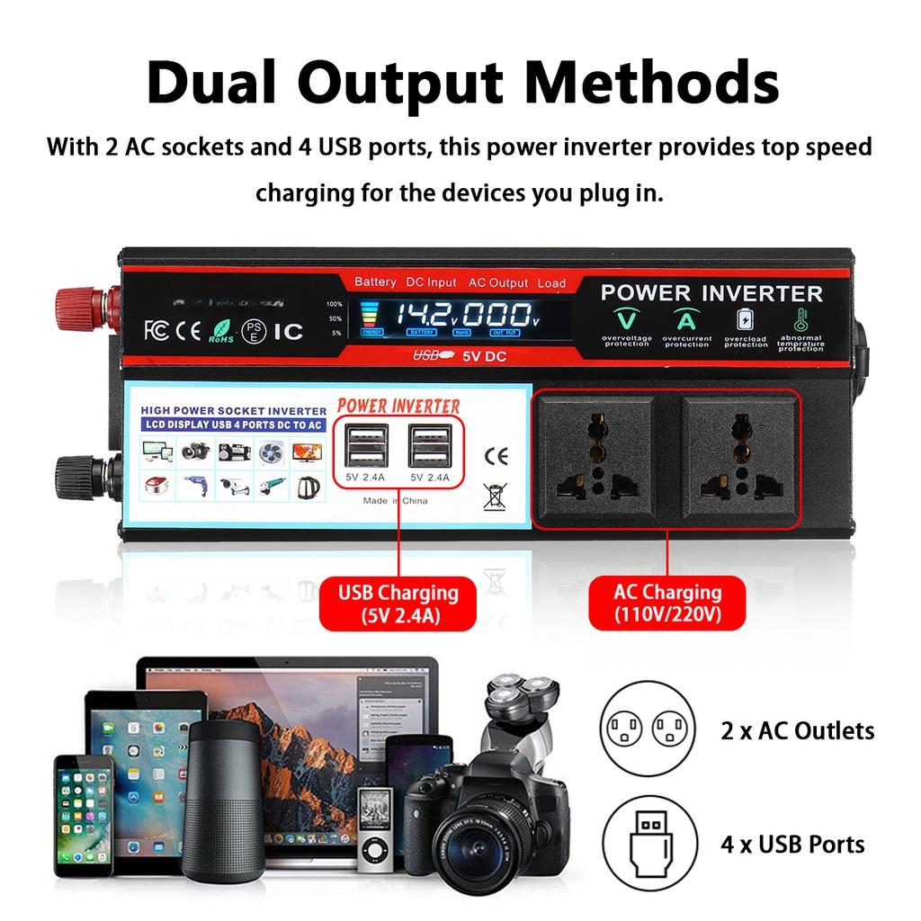 4 USB DC12/24V в AC 110V/220V Солнечный Автомобильный Инвертор Модифицированная Синусоида Преобразователь Напряжения Автомобильный Адаптер ЖК-дисплей