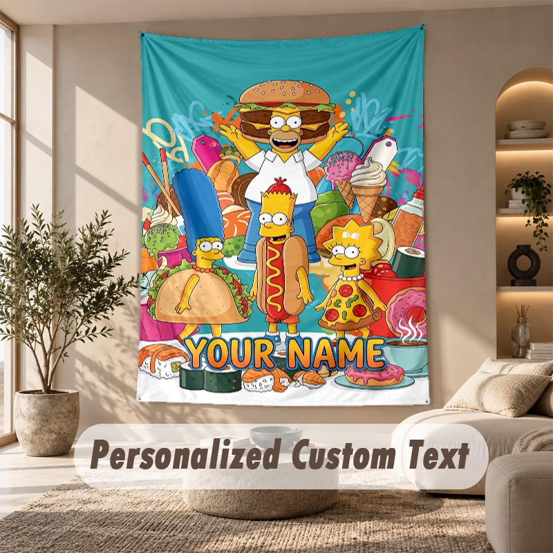 Tapestry Custom Name Text, Wall Hanging Tapestry Home Room DecorThe Simpsons