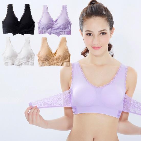 Women Bra Push Up Padded Wireless Shockproof Solid Color Lace Anti-sagging Soft Elastic Sport