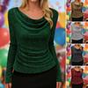 Женская футболка с открытыми плечами, с длинным рукавом, облегающая, пуловер, топы с блестками, однотонные, эластичные топы, для работы, вечеринки, повседневной носки
