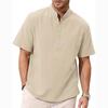 Men's Linen Shirts Short Sleeve Button Up Neck Stand Collar Casual Summer Home Daily Shirts
