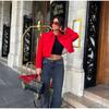 Red Short Coat Women Veste Fashion Suit Jacket Long Sleeve Turndown Slim Female Coats 2023 Autumn Winter Lady Commuter Tops Streetwear Jacket Overcoat