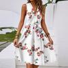 Women's Spring And Summer Casual V-Neck Sleeveless Waist Floral Print Midi Dress