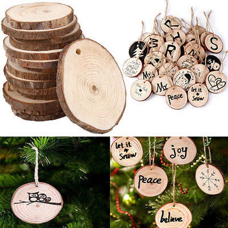 10 Natural X Wood Slice Christmas Tree Ornament Hanging Decor Diy Craft Tag Gift