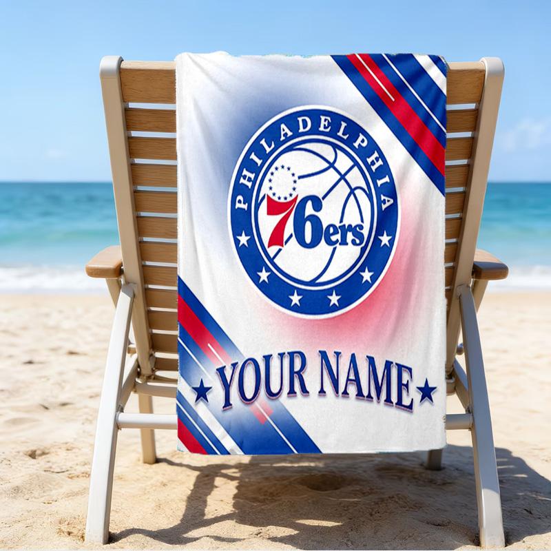 Custom Name Beach Towel Philadelphia Basketball Team Beach Towel, Soft Microfiber, Gift for Her/Him, Birthday, for Pool, Beach, Travel, Fan gifts