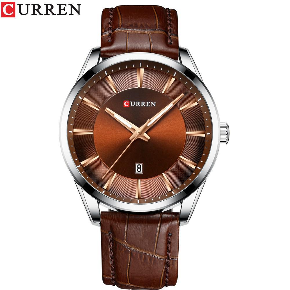 Мужские кварцевые часы Curren 8365 с кожаным ремешком и календарем
