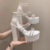 Модные женские туфли на высоком каблуке, босоножки на летней платформе, босоножки с открытым носком, прозрачные босоножки со стразами, сексуальные вечерние женские