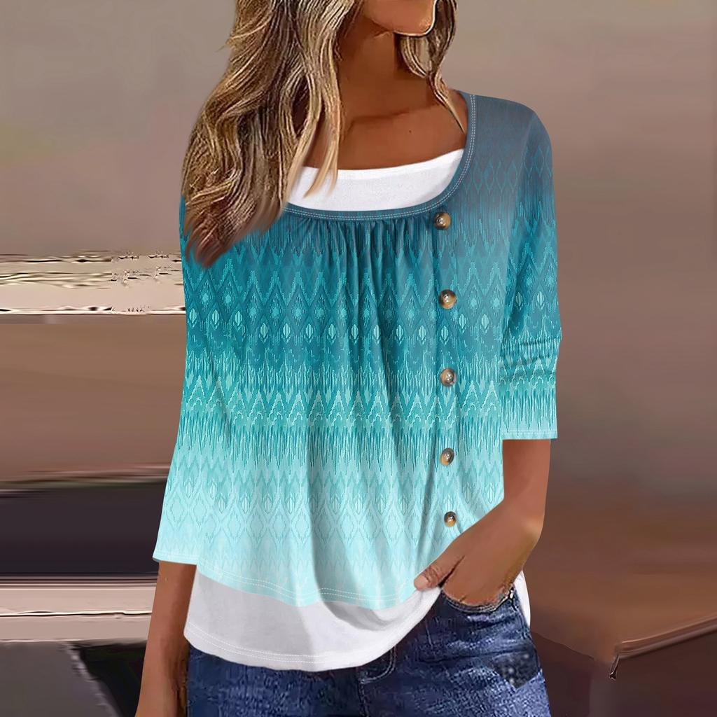 Women's T Shirt Tee Print 3/4 Sleeve Fake Two Pieces Daily Weekend Fashion Basic Regular Top