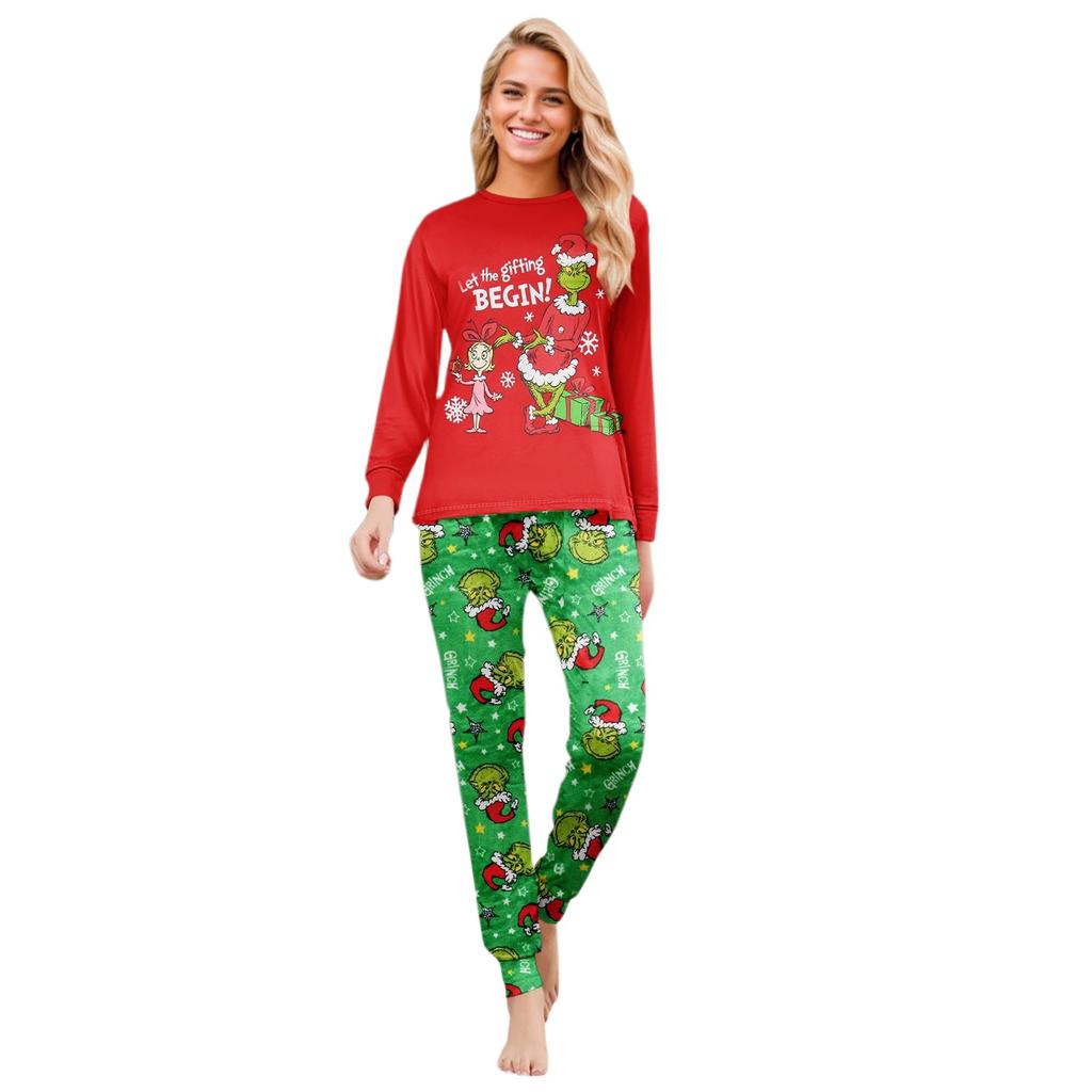 Christmas Print Cute Family Set Pajamas, Home Clothes, Family Set Long Sleeve Top Pants Set