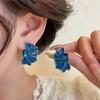 Navy Blue Color Petal Flower Enamel Korean Style Stud Earrings for Women Girl Love Aesthetic Daily Life Minimalist Jewelry