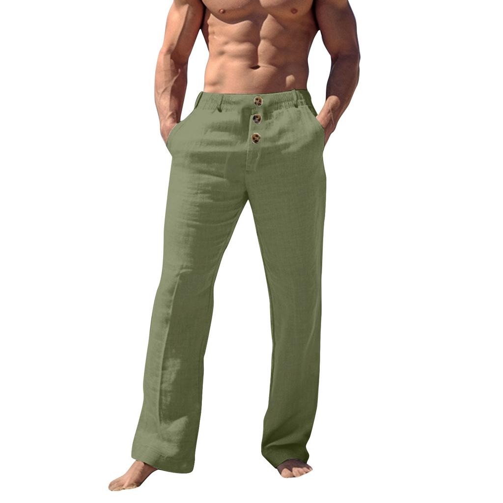 Мужские повседневные свободные и удобные повседневные брюки, хлопковые льняные брюки с пуговицами