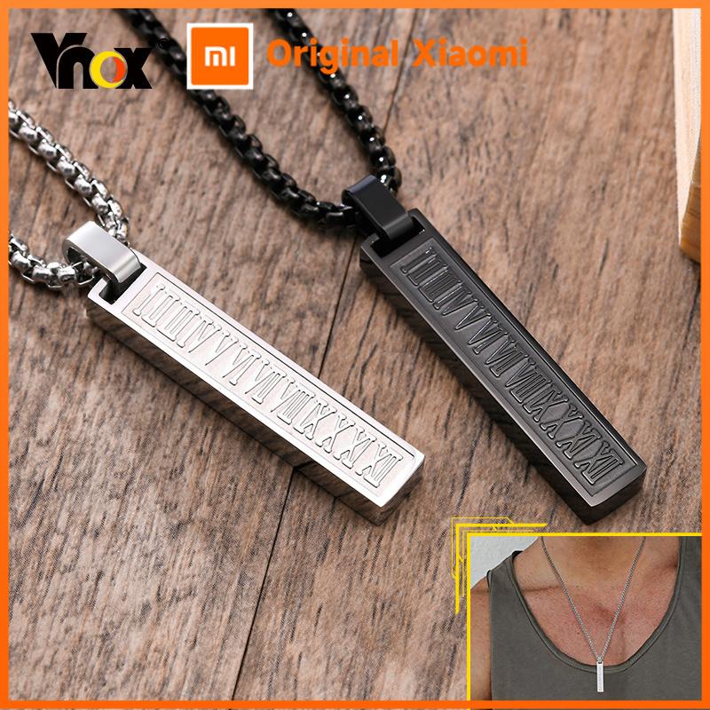 Xiaomi Vnox Стильные римские цифры Бар Ожерелья для мужчин, Рок Панк Нержавеющая сталь Вертикальная бирка Кулон Украшения, Бесплатная цепочка-коробка 24"