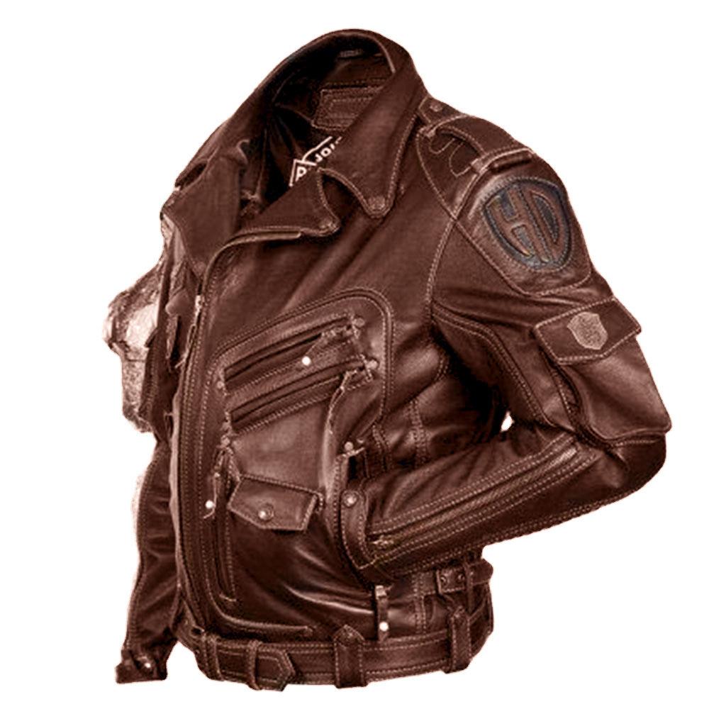 European and American men's clothing retro leather men's multi-pocket personalized leather coat coat
