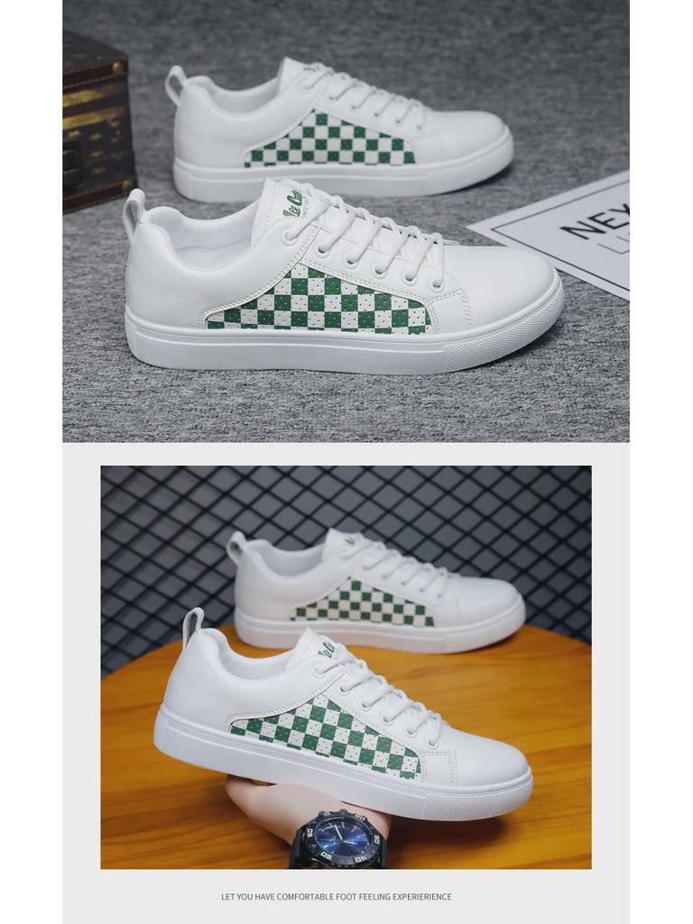 Летние мужские кроссовки Checkerboard 2024 года из искусственной кожи белого цвета, очень большие