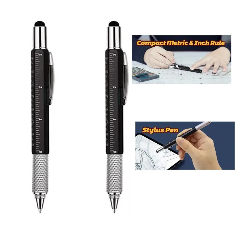 Многофункциональная шариковая ручка 7 в 1 с современным ручным инструментом, измерительная техническая линейка, отвертка, сенсорный экран, стилус, спиртовой уровень