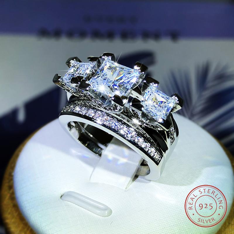 Роскошные квадратные кольца из стерлингового серебра с кристаллами и большим камнем, обручальное кольцо для невесты, женское циркониевое кольцо для женщин