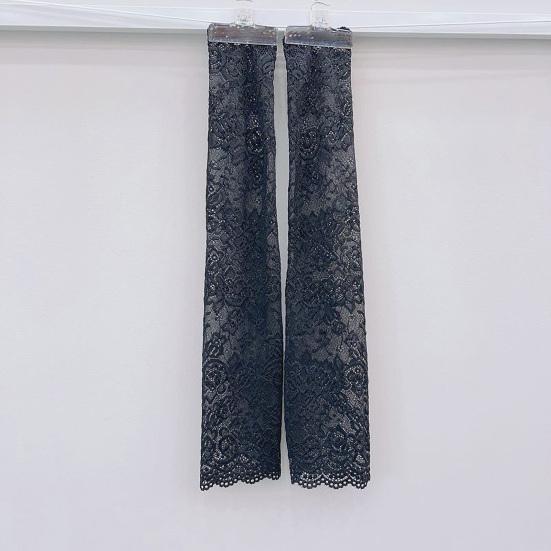 1 Pair Cycling Sun Protection Sleeves Lace Flower Embroidery Solid Color Thin Breathable Mesh Outdoor Driving Ani-UV Arm Covers