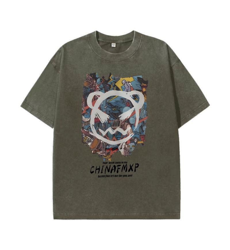 Футболка в стиле хип-хоп с короткими рукавами и круглым вырезом, свободная, с заниженной линией плеч, в стиле ретро с рисунком снежинок