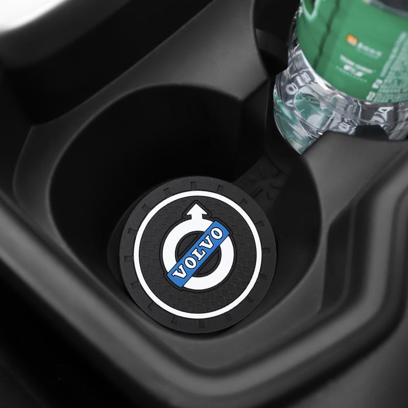 crbuk5 2Pcs Car Silicone Coaster Anti-Slip Water Cup Drink Mat Interior Decoration For Volvo XC90 V90 V60 XC60 V40 EC40 EX40 Keychain