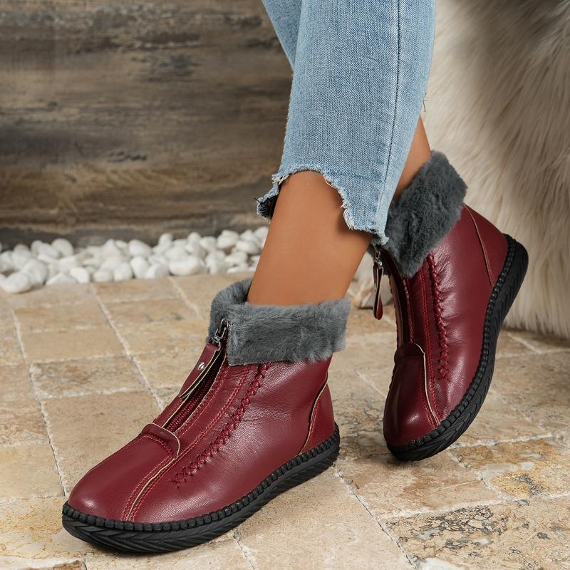 Хлопковые туфли для мамы 2024 Зима Новая мода Водонепроницаемые зимние ботинки Женские плюшевые теплые На молнии спереди Мягкая подошва На плоской подошве Женские ботильоны