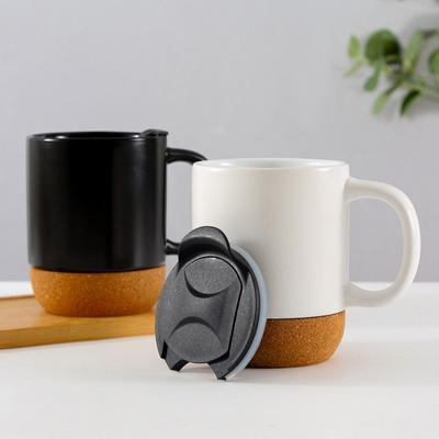 350 мл Матовая черная кофейная кружка с ручкой Пробковое дно Съемная пылезащитная крышка Термостойкая керамическая чашка для чая, молока, воды Подарок на день рождения
