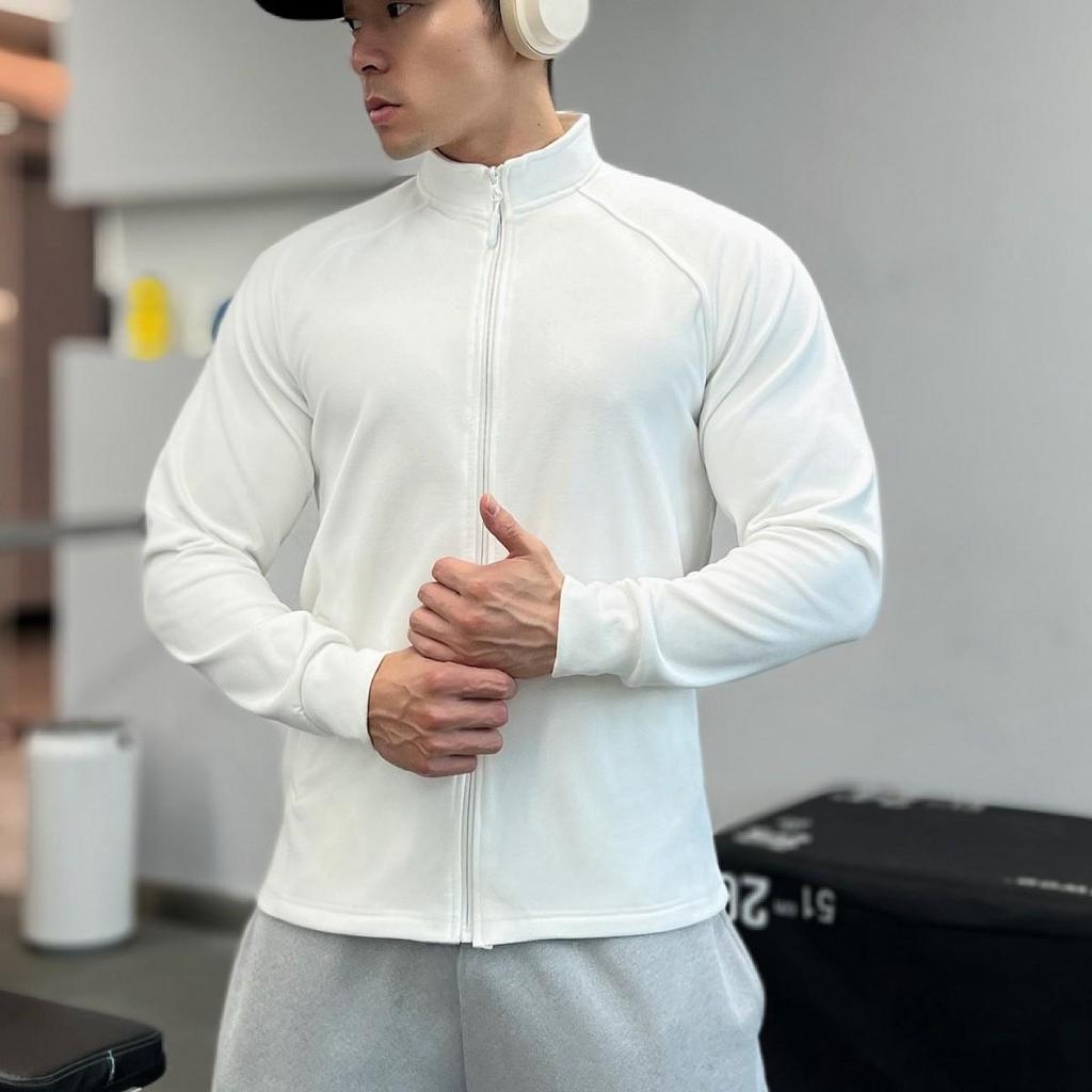 Мужской Тяжелый Двусторонний Теплосберегающий Приталенный Базовый Слой на Молнии с Длинным Рукавом Высокой Эластичности для Фитнеса Осень/Зима.
