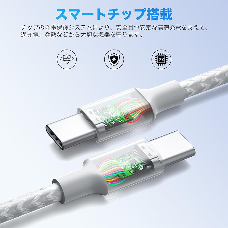 Кабель типа C Кабель типа C [1 м + 1 м + 2 м + 2 м / шт.] Совместимость с PD, быстрая зарядка 60 Вт] Передача данных через USB Предотвращение отключения Прочный нейлоновый iPhone