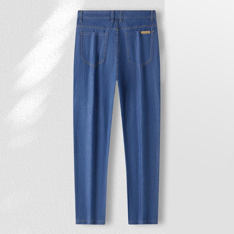 Джинсы мужские из денима с шелком, дышащие, прямого кроя