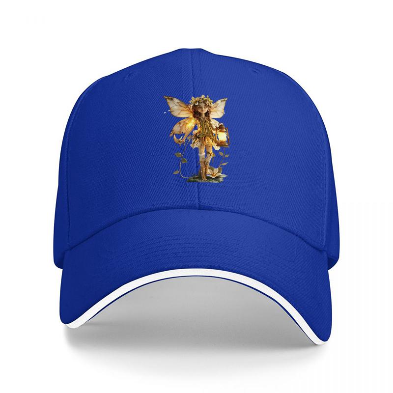 Golden Fairy Angel Design Baseball Cap with Elegant Wings and Lantern Artistic Print for Fashionable Streetwear Style