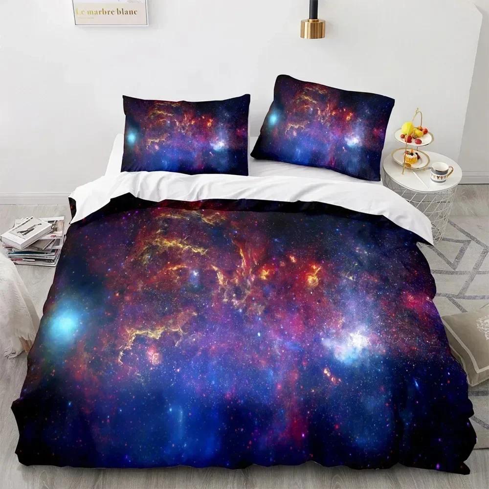 Top Starry Sky Duvet Cover Set KingQueen Size Night Sky Galaxy Blue Purple Soft Bedding Set Romantic Star Polyester Quilt Cover