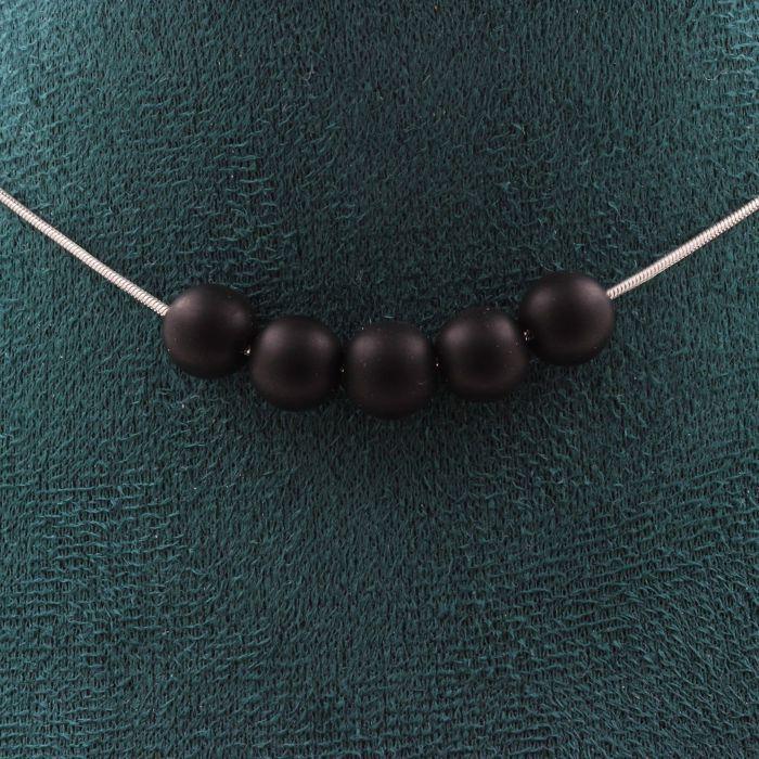 Stones and Minerals. Necklace 5 Matte Black Onyx Beads 8 Mm. Stainless Steel Chain Necklace Women Men. Customizable Size.