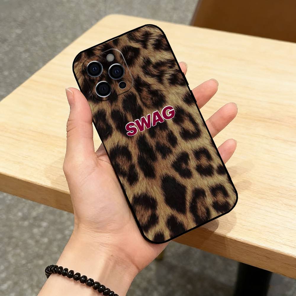 l-Leopard Print s-SWAG Phone Case For iPhone 17,16,15,14,13,12,11 Plus,Pro Max,XS,Soft Silicone Black Cover
