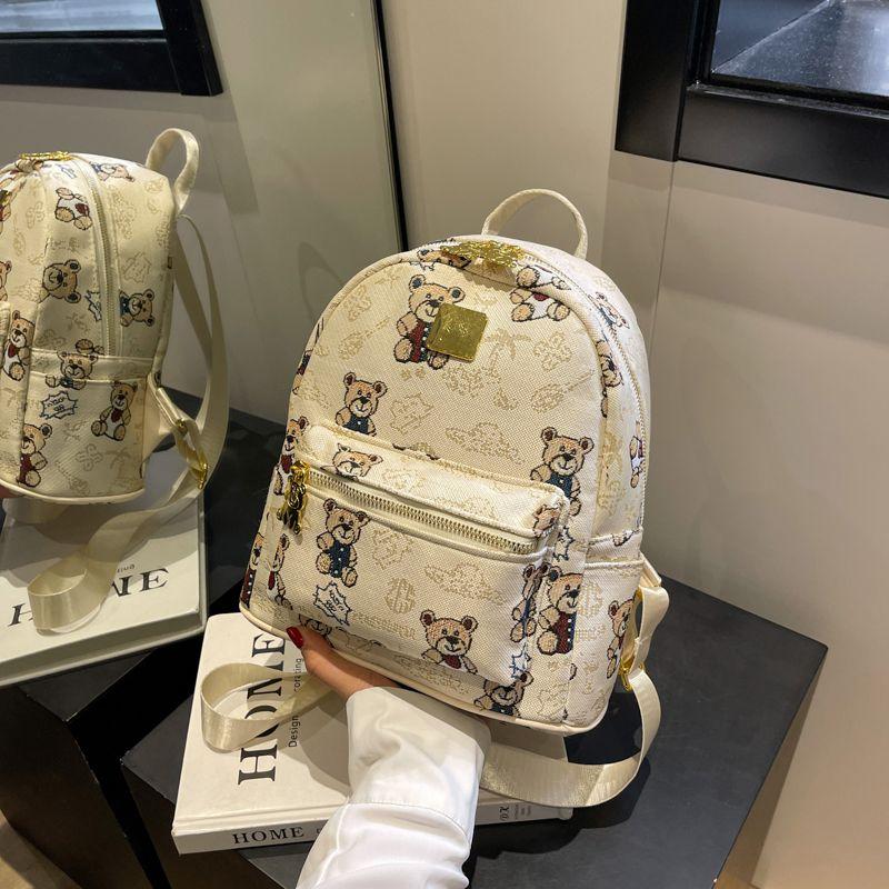 Cute Bear Print Mini Backpack for Women  School Student Backpack  Casual Travel Backpacks  New Fashion