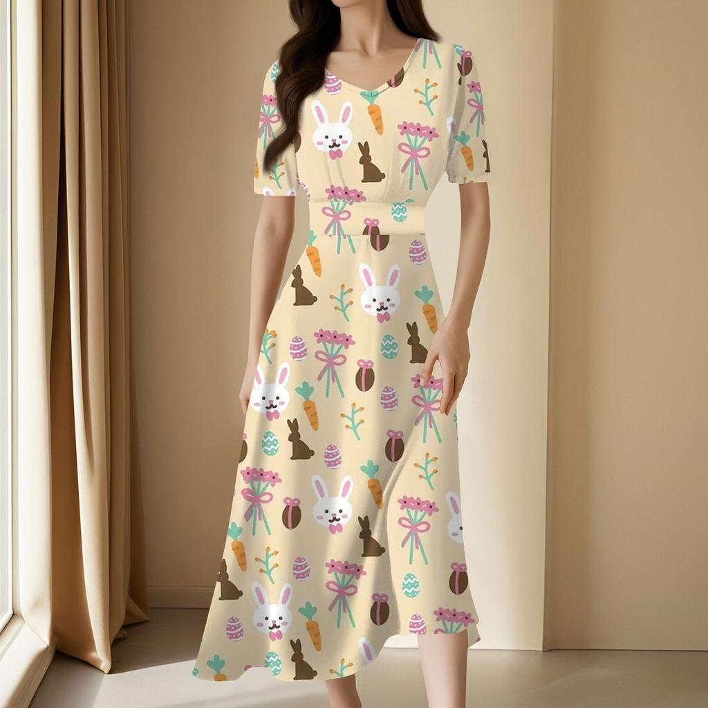 Женское повседневное модное длинное свободное платье с v-образным вырезом и коротким рукавом на талии