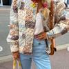 Women's Fashion Printed Vintage Cotton Coat Long Sleeve Round Neck Jacket