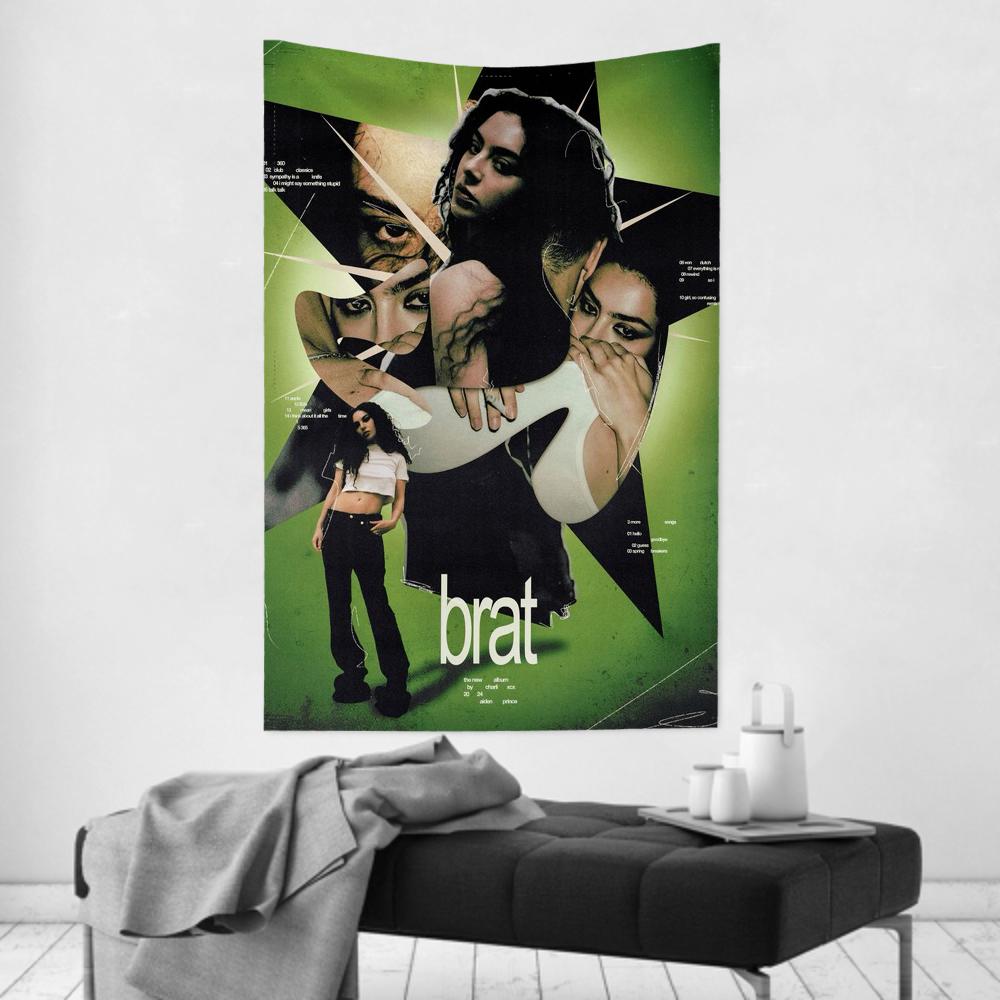 Brat Music Album CCharli Singer Xcx Tapestry Room Decor Wall Cloth Party Hanging Background Room Decor Baby Room